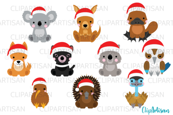Australian Animals Clip Art Christmas Illustrations