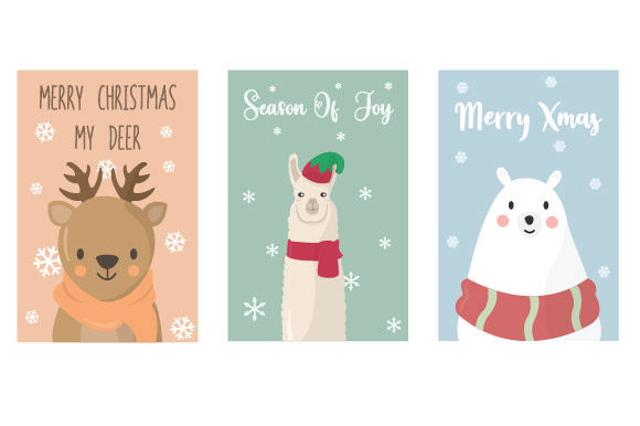 Christmas Card Animal Set Illustrations