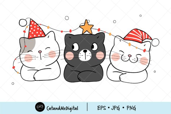 Christmas Cute Cat Clipart Illustrations