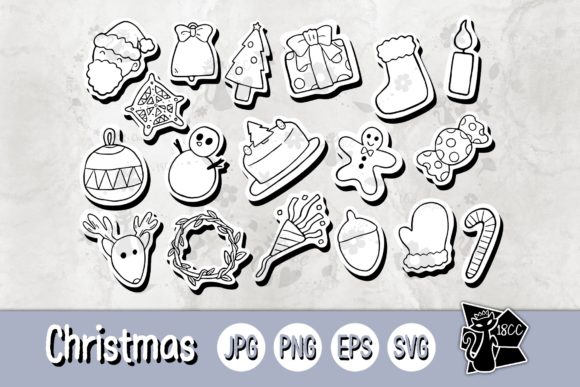 Christmas Element 01 Clipart Stickers BW Illustrations