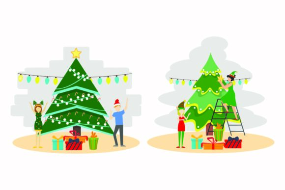 Christmas Festive Tree Illustration Set