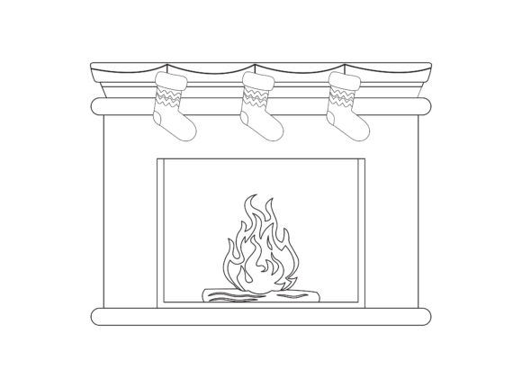 Christmas Fireplace Outline Icon Vector