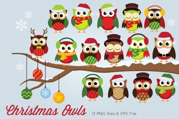 Christmas Owls Clipart Vector
