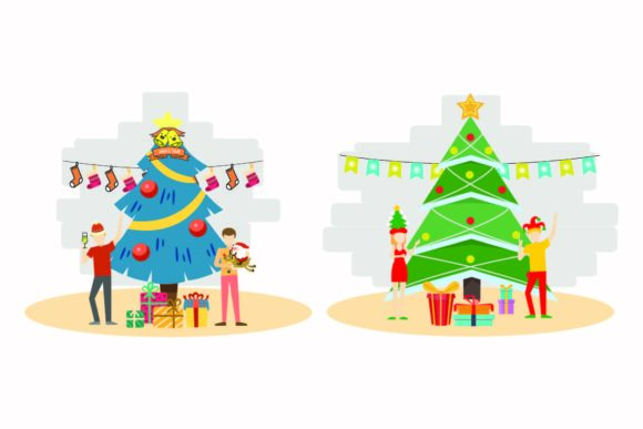 Christmas Party Tree Illustration Set
