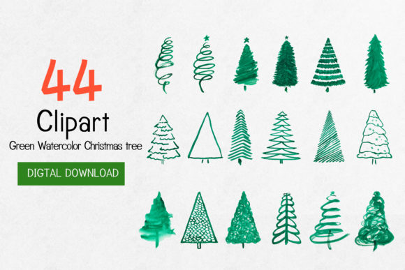 Christmas Pine Tree Watercolor Clip Art