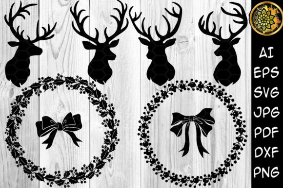 Christmas Reindeer Wreath Clipart Illustrations