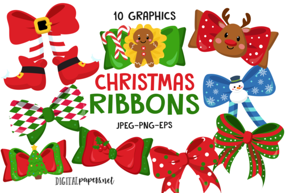 Christmas Ribbons Illustrations for Digital Selling