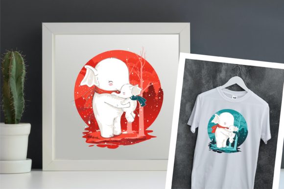 Christmas with a Happy Elephant Family Illustrations