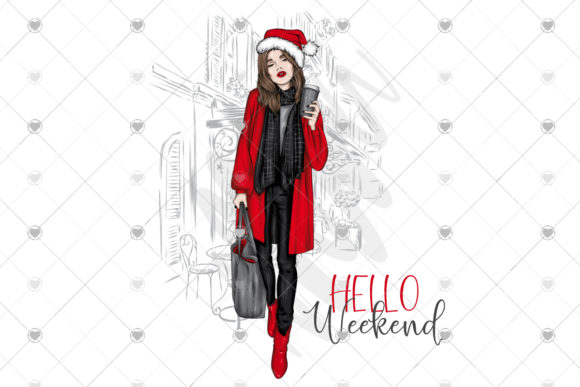 Fashion Girl Christmas Hello Weekend Illustrations