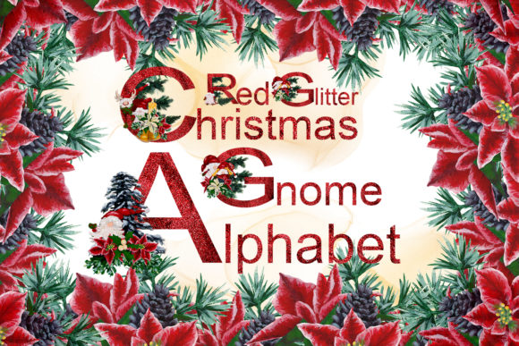 Red Glitter Christmas Gnome Alphabet Illustrations