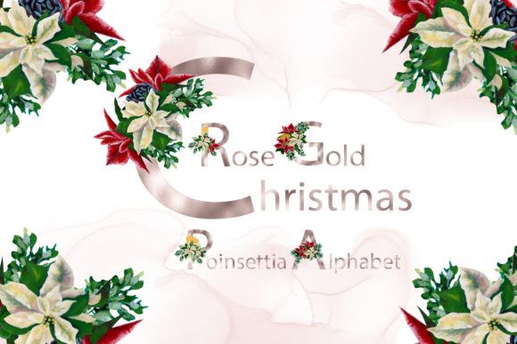 Rose Gold Christmas Poinsettia Alphabet Illustrations