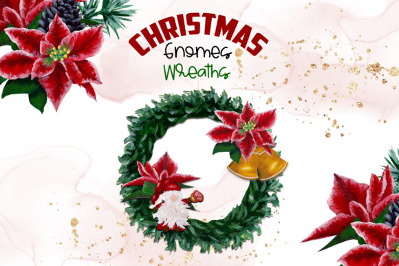 Watercolor Christmas Gnomes Wreaths Illustrations