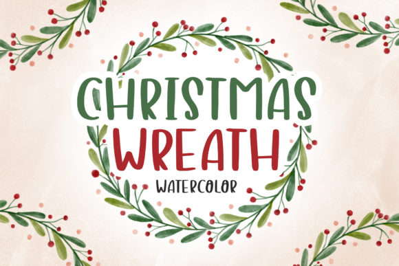 Watercolor Christmas Wreath Red Berry Illustrations